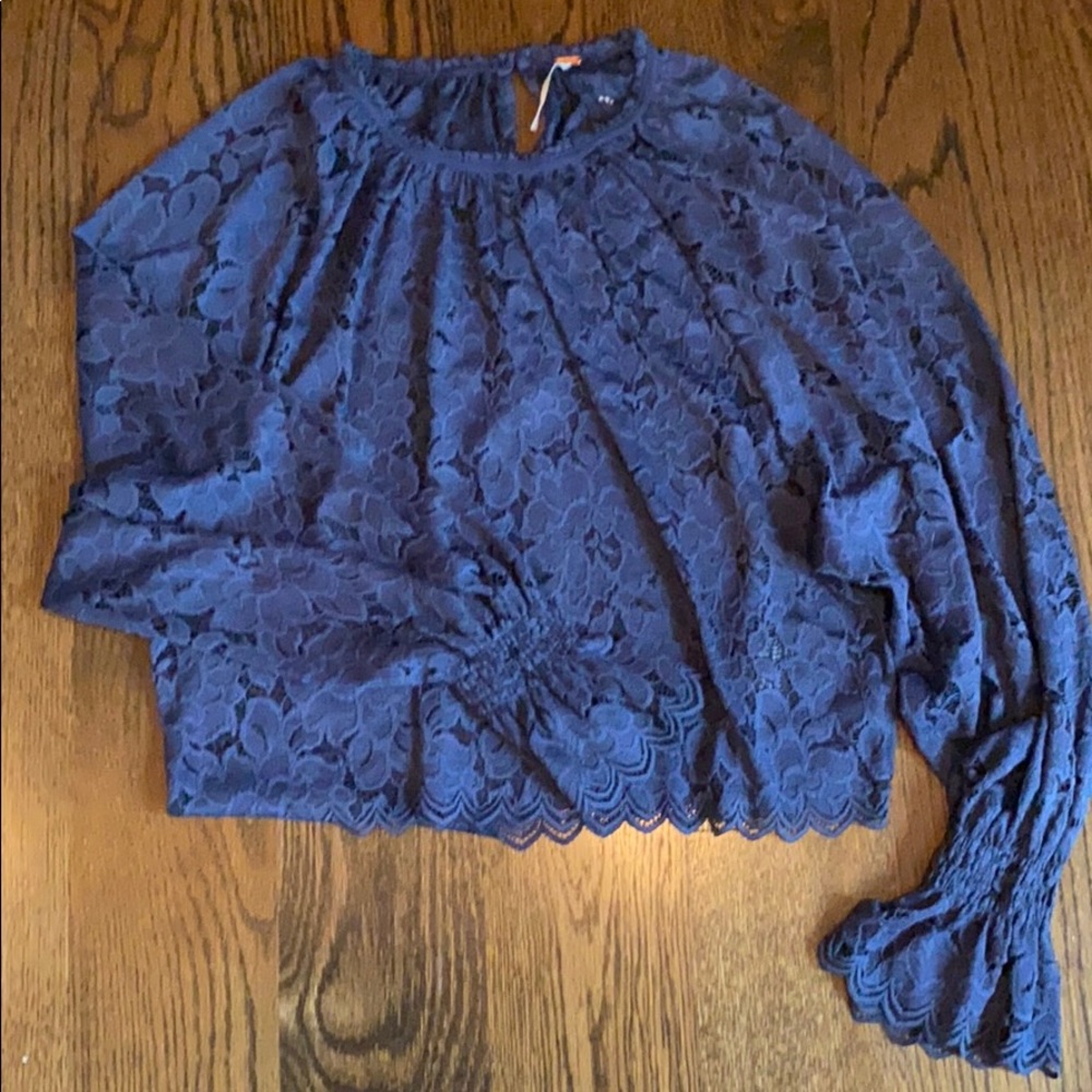 ❤️Free People Olivia Lace Tee Shirt in Blue XS - Picture 10 of 11